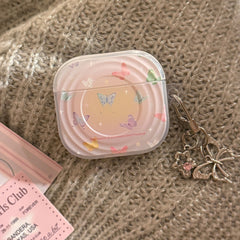 Semi-transparent purple iridescent butterfly pattern wave-shaped earphone cover