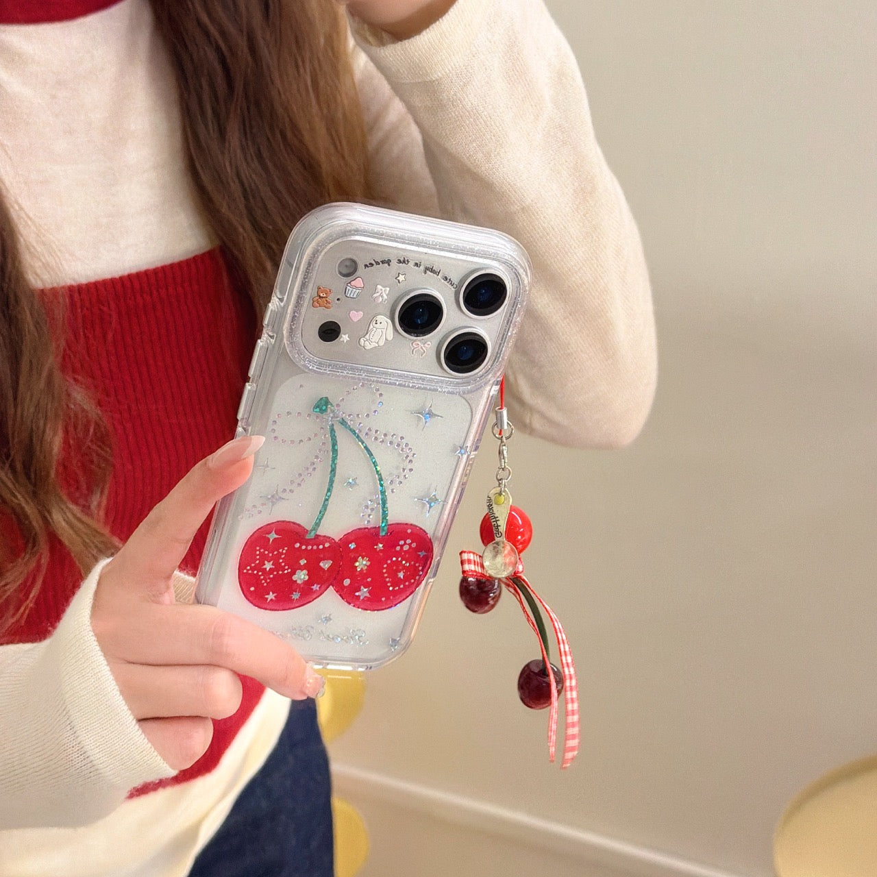 Colorful Star and Cherry Apple Phone Case for iPhone 17