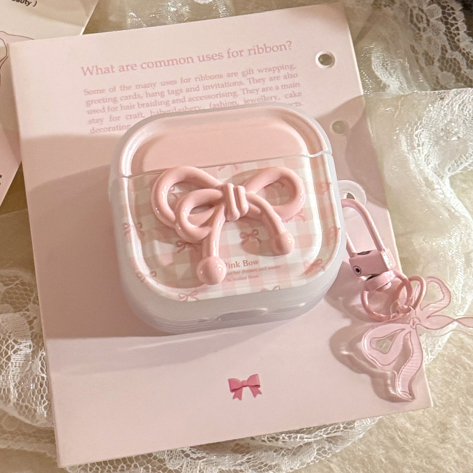 Semi-transparent pink plaid Apple earphone case