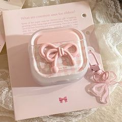 Semi-transparent pink plaid Apple earphone case