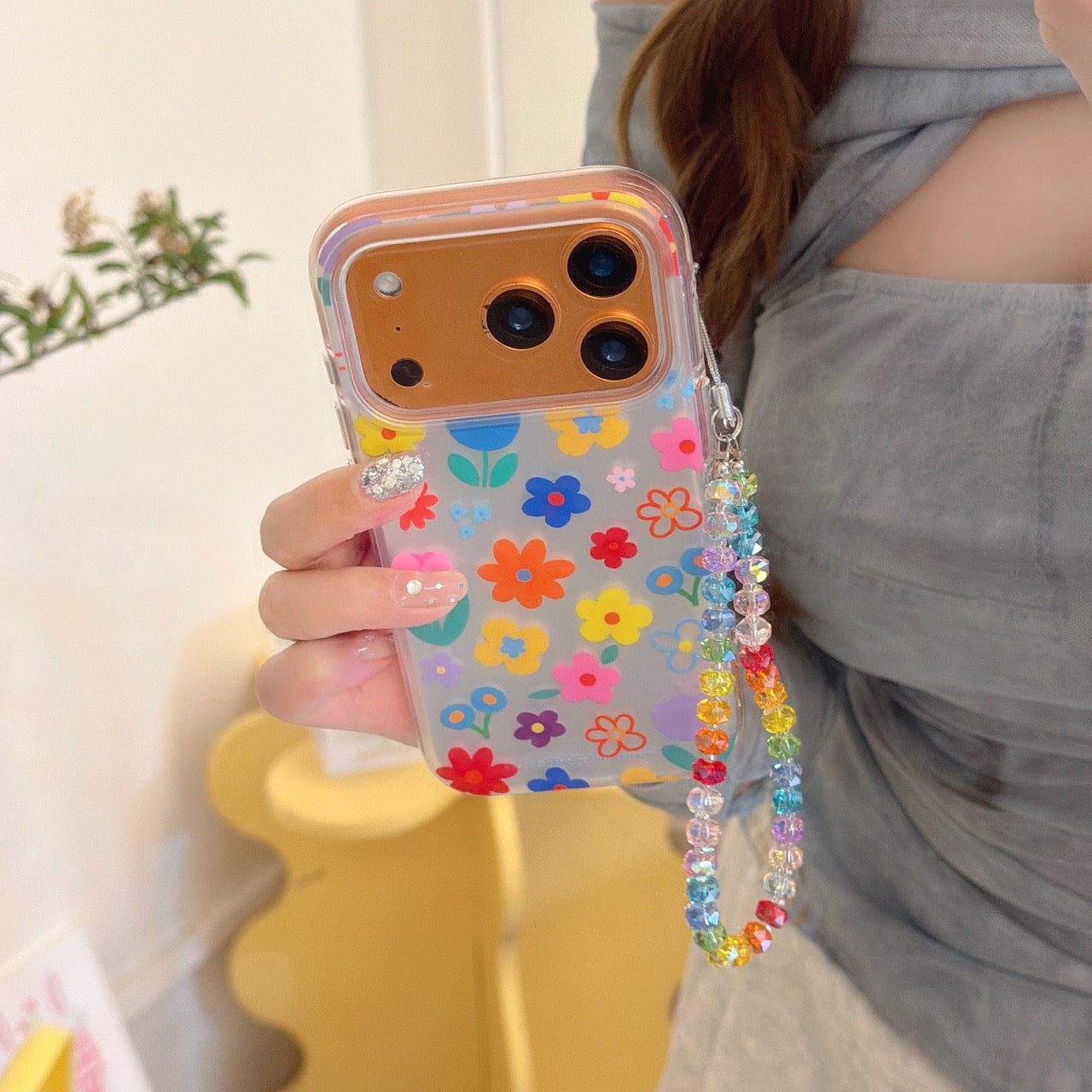Metallic Silver Floral iPhone Case | Y2K Chrome Aesthetic