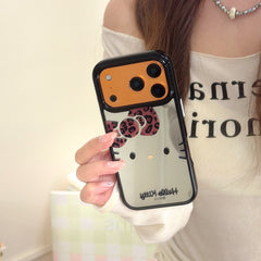 Leopard print bow Kitty mirrored rounded edge space shell