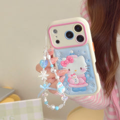 Snowflake hugging a snowman Kitty rounded 3D leather texture phone case