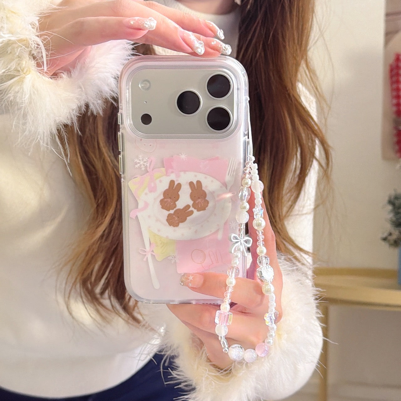 Pink bow Miffy rabbit cookie phone case