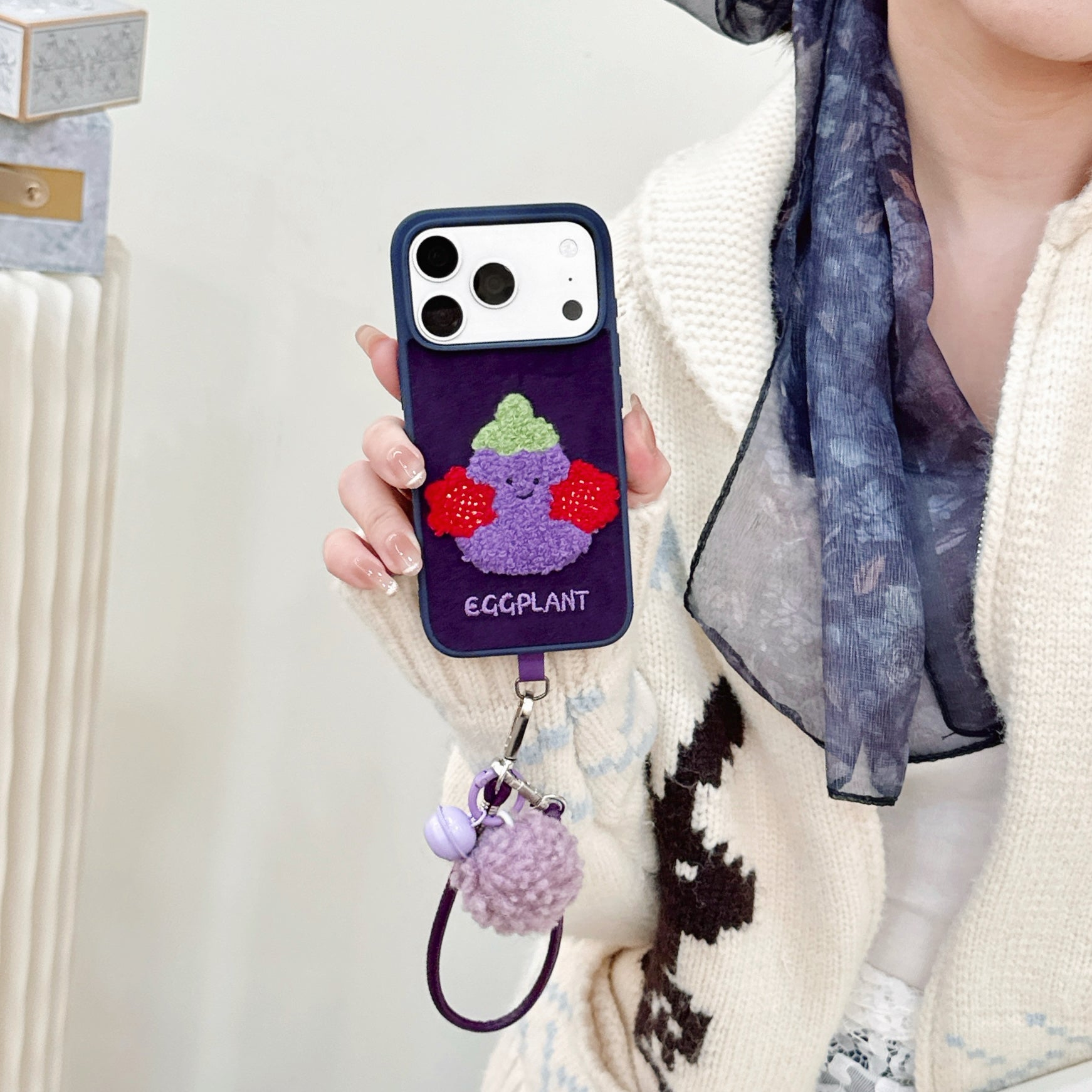 Embroidered Jellyca smiley eggplant phone case