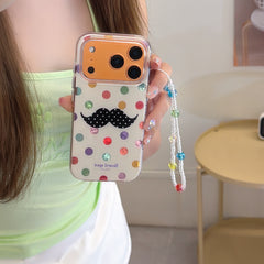 Retro Polka Dot Moustache Character Case | Quirky Aesthetic Shell