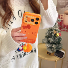 Orange plaid Kitty emoji large window phone case