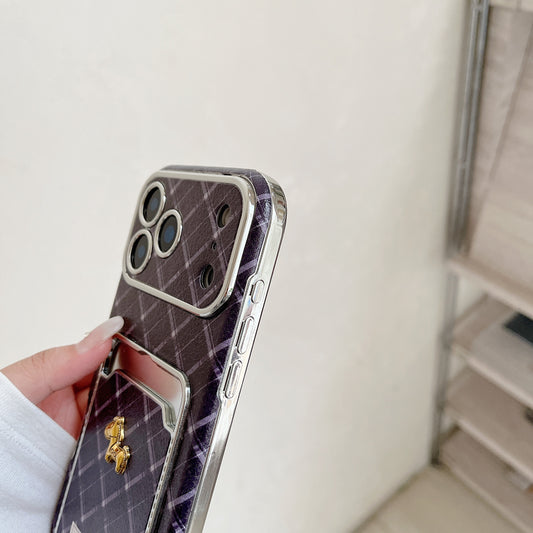 Blue checkered pony leather phone case