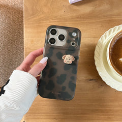 Leopard print cartoon puppy head phone case