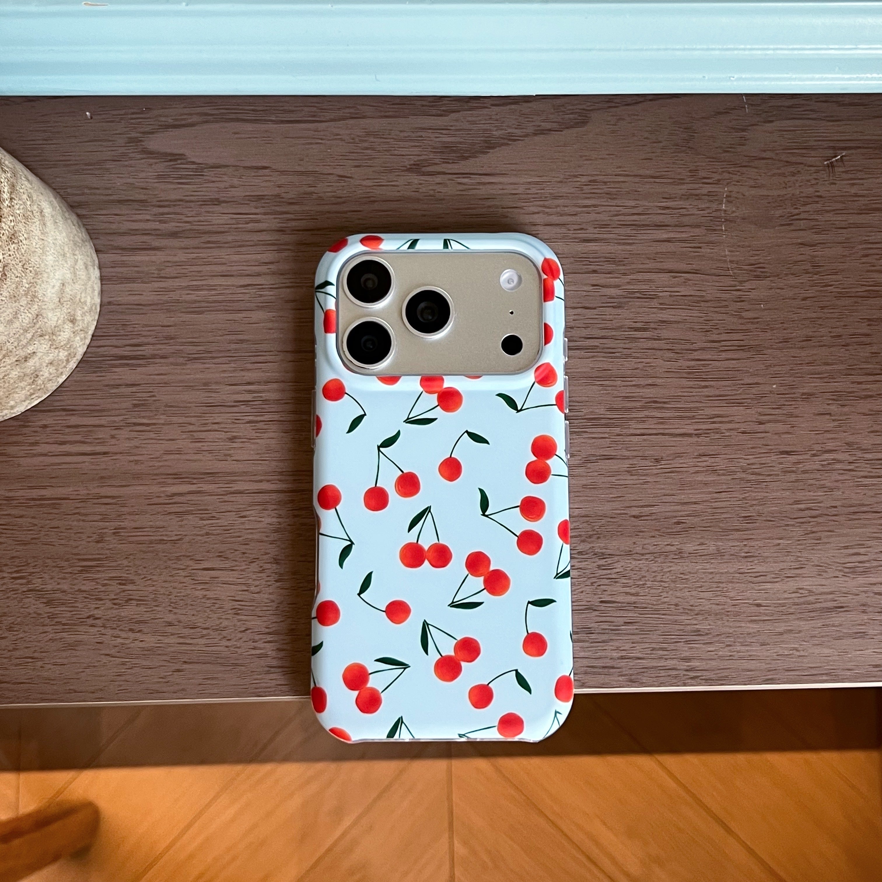 Navy Cherry Orchard Case: 360° Protective Shockproof Series for iPhone 13-17 Series | Vibrant All-Over Print Fruit Design