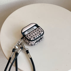 Color-blocked black leopard print magnetic drum-shaped earphone case