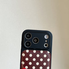Burgundy polka dot + dog-shaped stand with large window phone case