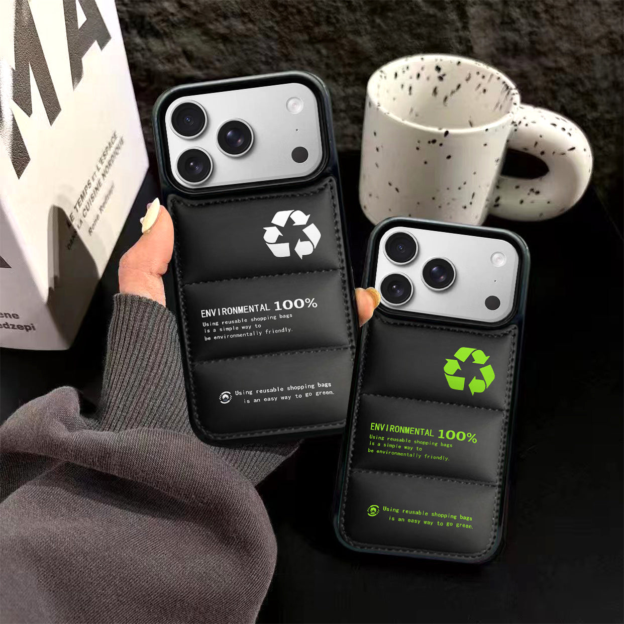 Recycled Eco Logo Puffer Phone Case for iPhone 13-17 Pro Max