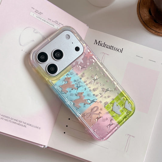 Cottagecore Deer & Ditsy Floral Case: Multi-Pattern Patchwork Protective Cover for iPhone 13-17 Series