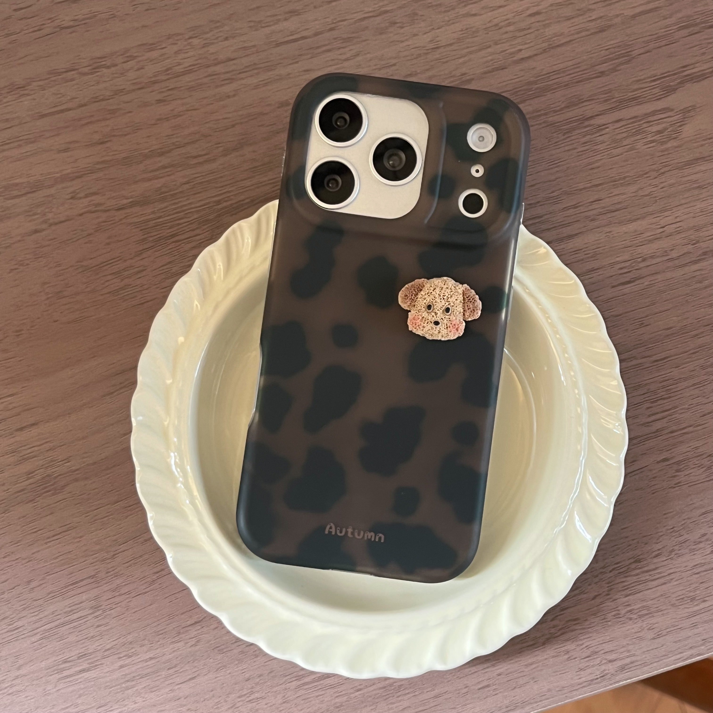 Leopard print cartoon puppy head phone case
