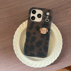 Leopard print cartoon puppy head phone case