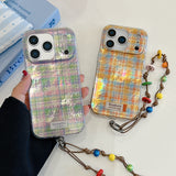 Load image into Gallery viewer, Purple and green checkered phone case with charm