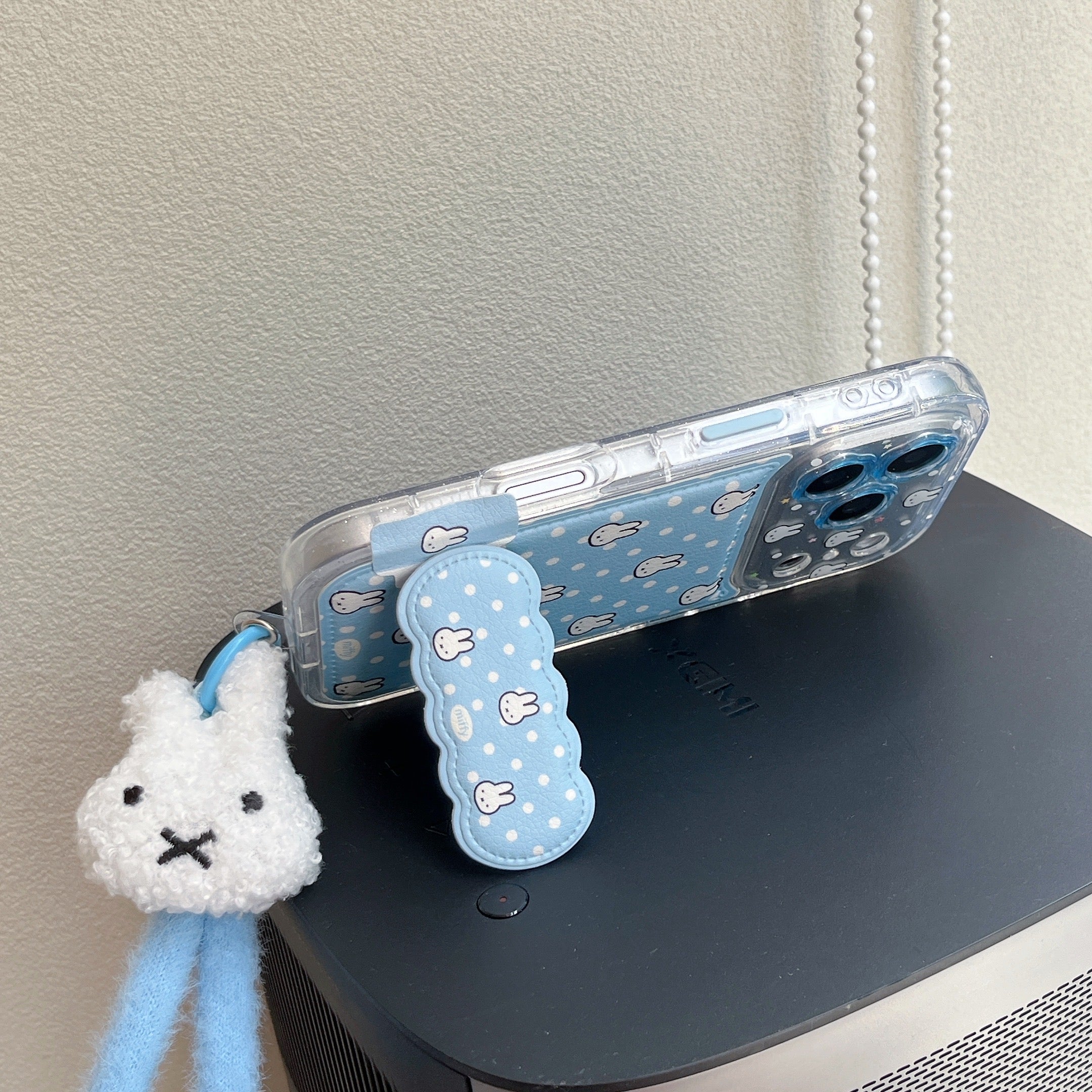 Blue and white polka dot Miffy rabbit phone case