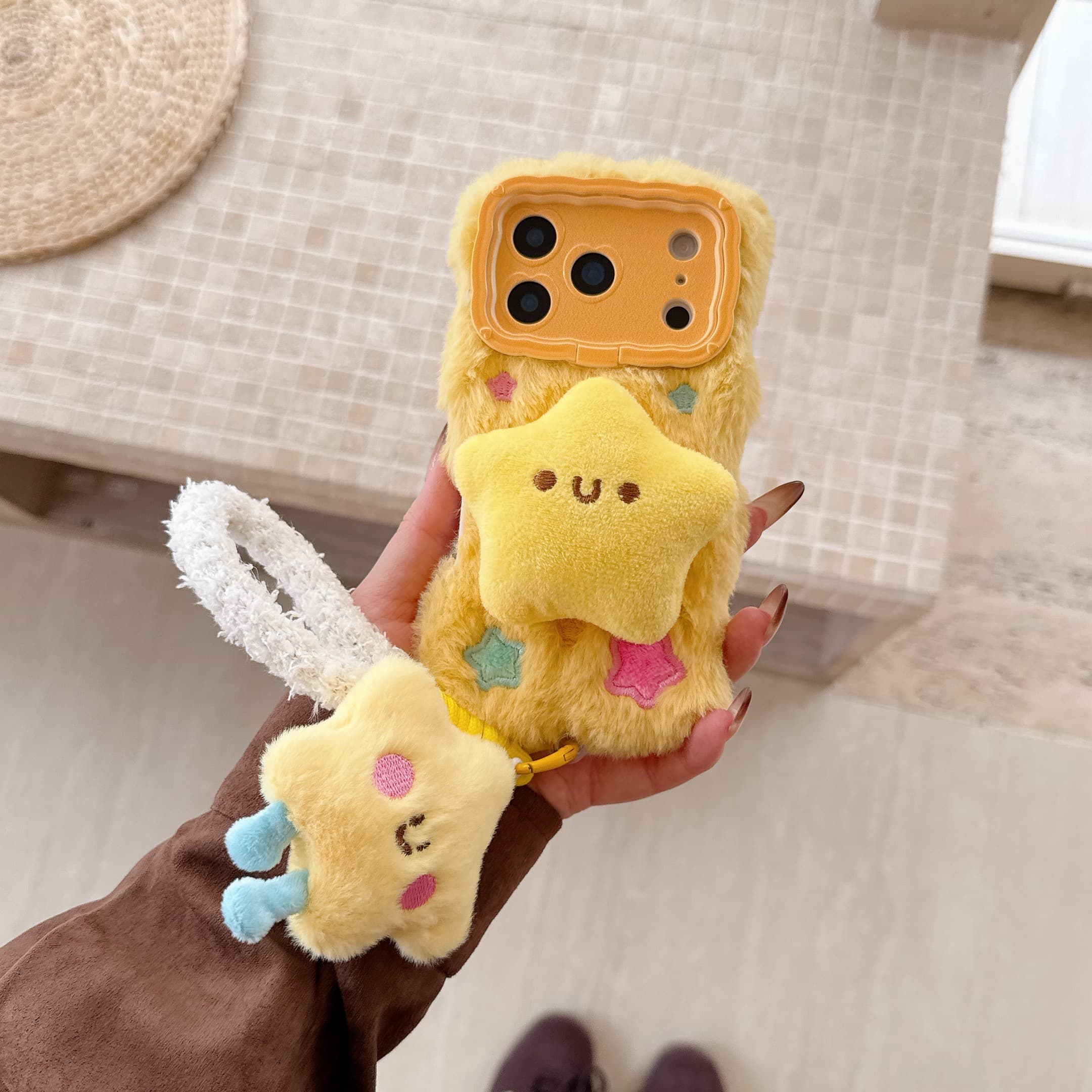 Cartoon plush 3D yellow star phone case