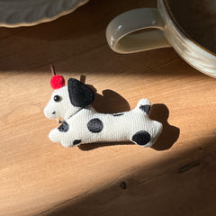 Burgundy polka dot + dog-shaped stand with large window phone case