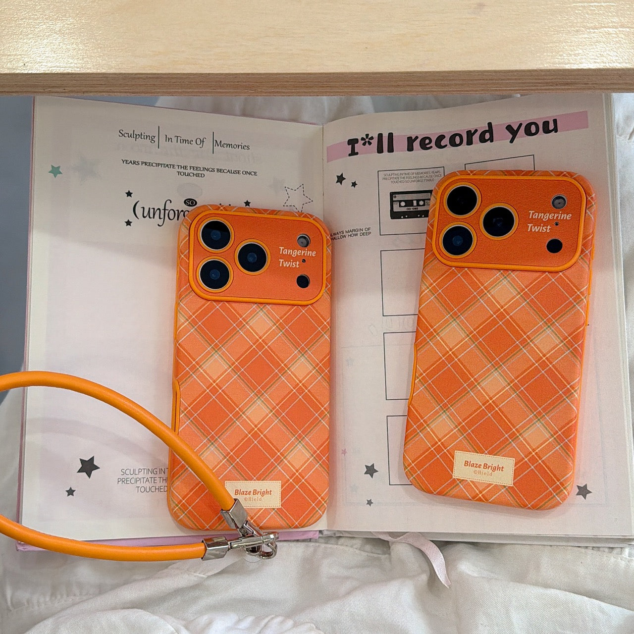 Simple orange diamond pattern large window phone case