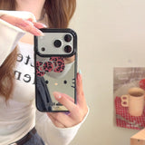 Load image into Gallery viewer, Leopard print bow Kitty mirrored rounded edge space shell