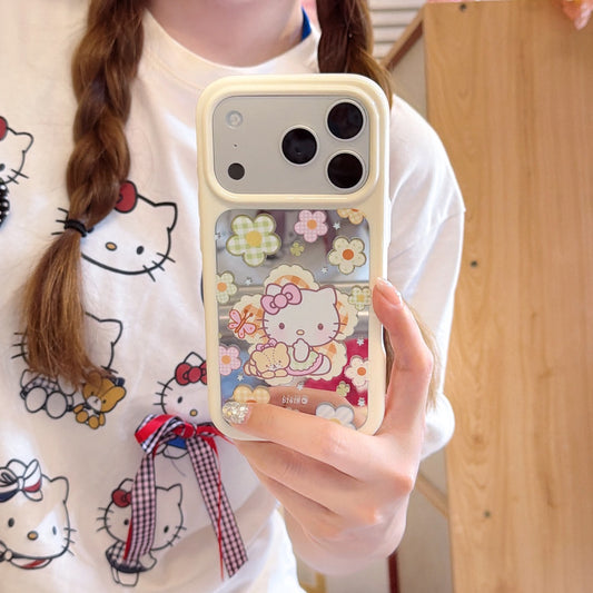 Floral Bear & Kitty Mirror iPhone Case | Y2K Space Shell Edition