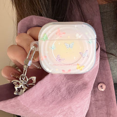 Semi-transparent purple iridescent butterfly pattern wave-shaped earphone cover