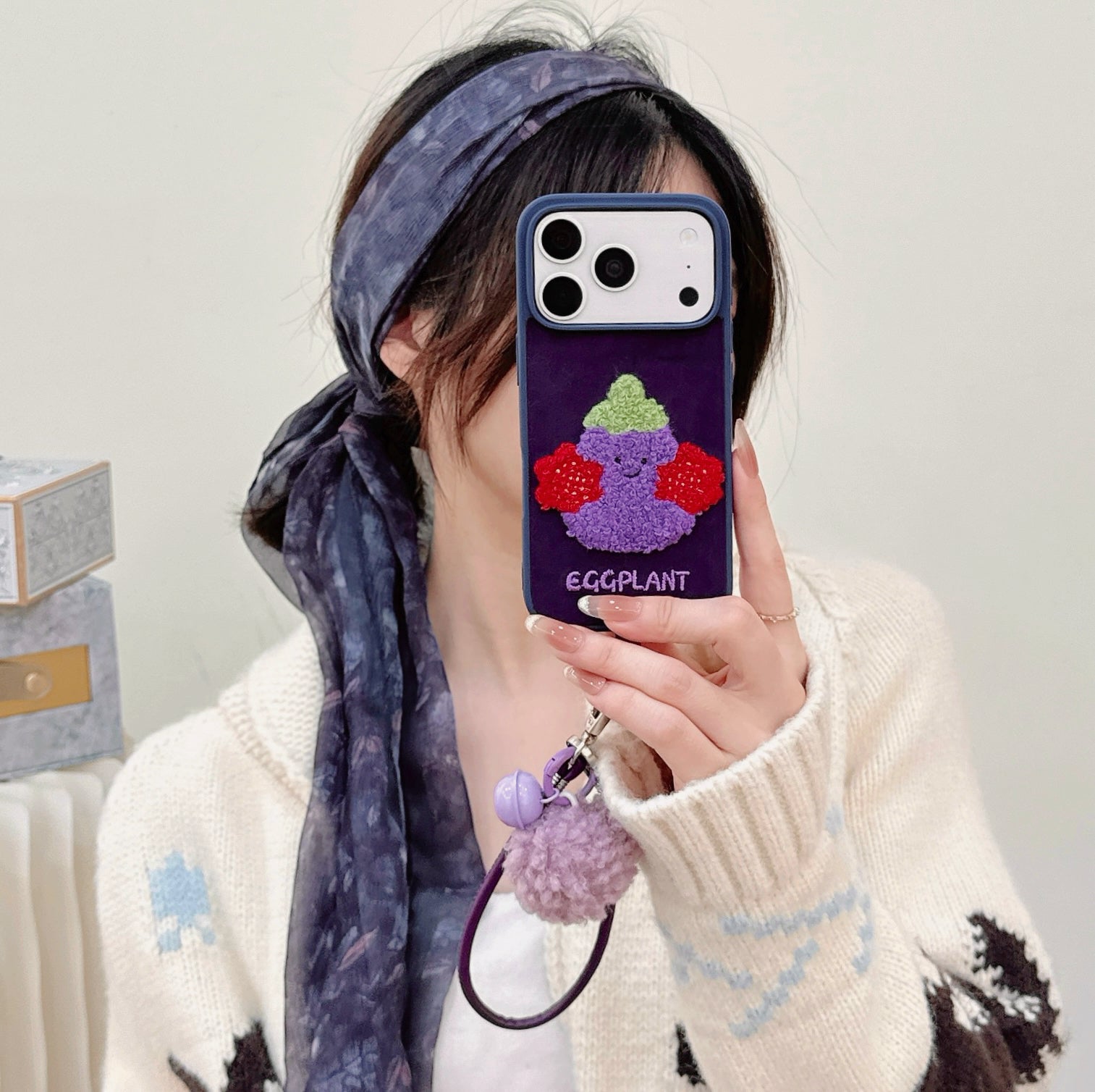 Embroidered Jellyca smiley eggplant phone case