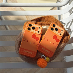 Orange plaid Kitty emoji large window phone case