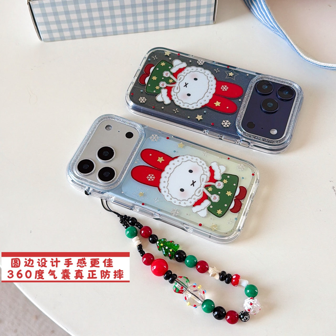 Red hat Miffy Christmas phone case with gilded rounded edges and airbag design