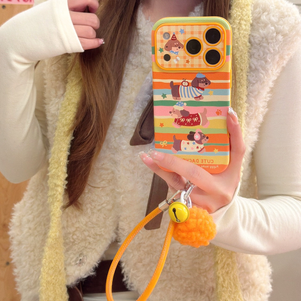 Colorful striped three dachshund phone case