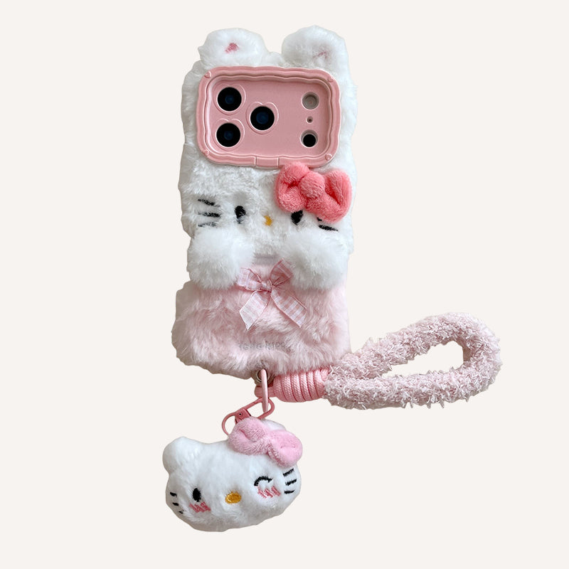 Cartoon plush Kitty phone case with lanyard