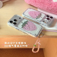 Gilded colored diamond pink strawberry phone case