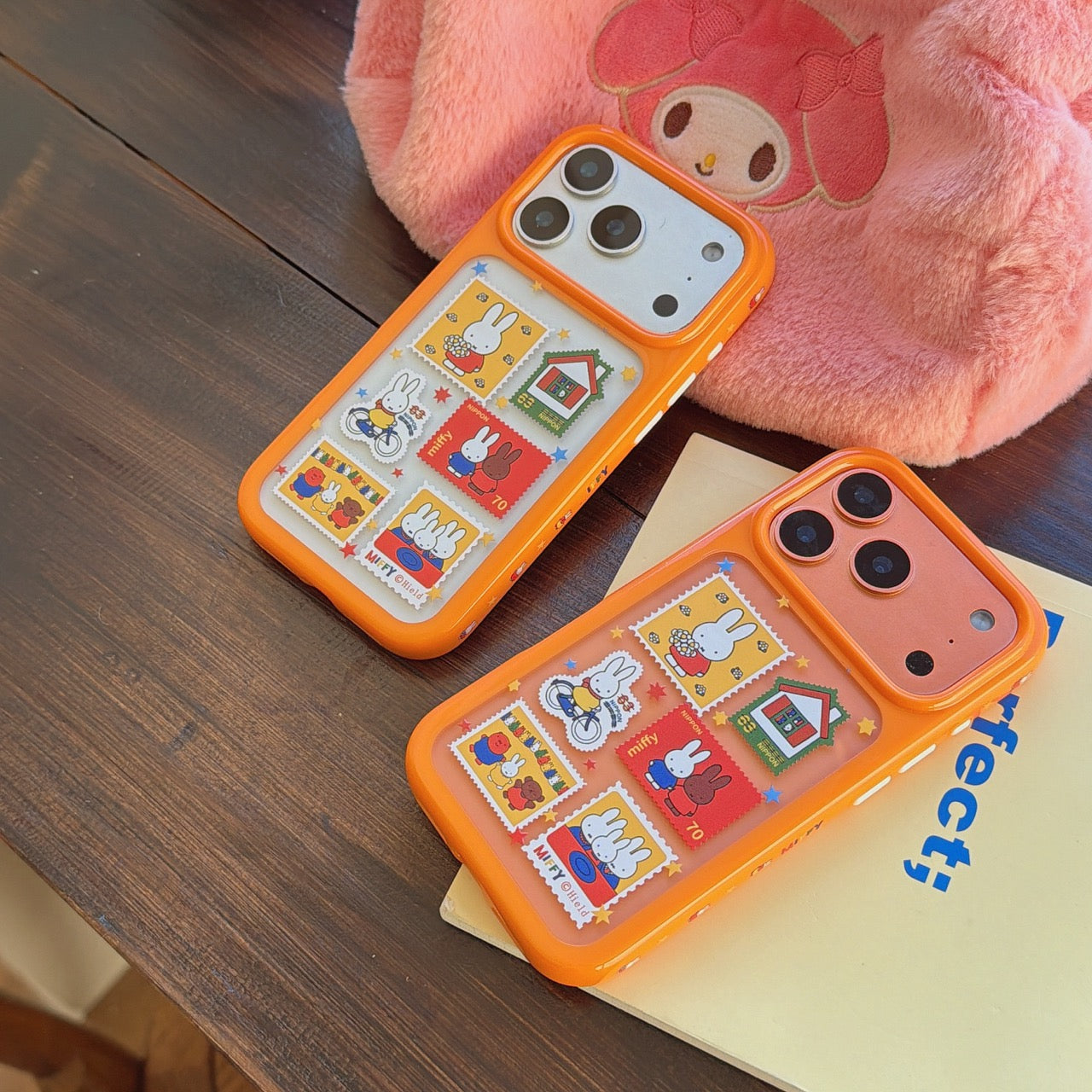 Orange-edged retro stamp Miffy round-edged phone case