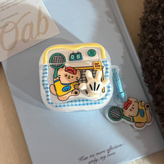 [Wave-shaped AirPods Earphone Cover] Translucent White 3D Biscuit Bag Dog + Brown Pizza Dog Hanging Ring