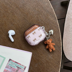 Color-blocked bow bear earphone case