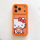 Load image into Gallery viewer, Orange-bordered Kitty hugging a bear rounded phone case