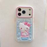 Load image into Gallery viewer, Snowflake hugging a snowman Kitty rounded 3D leather texture phone case