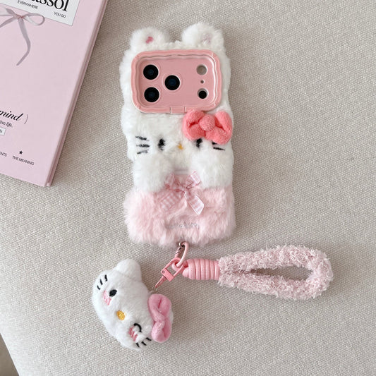 Cartoon plush Kitty phone case with lanyard
