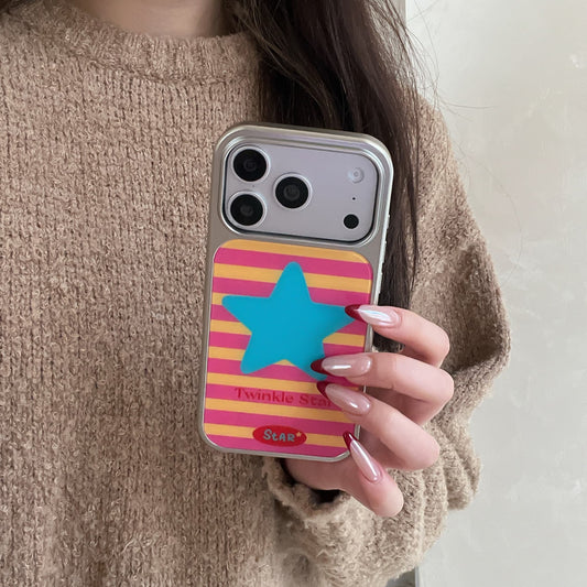 Pastel Striped Star Case: 360° Protective Shockproof Series for iPhone 13-17 Series | Aesthetic Retro Design