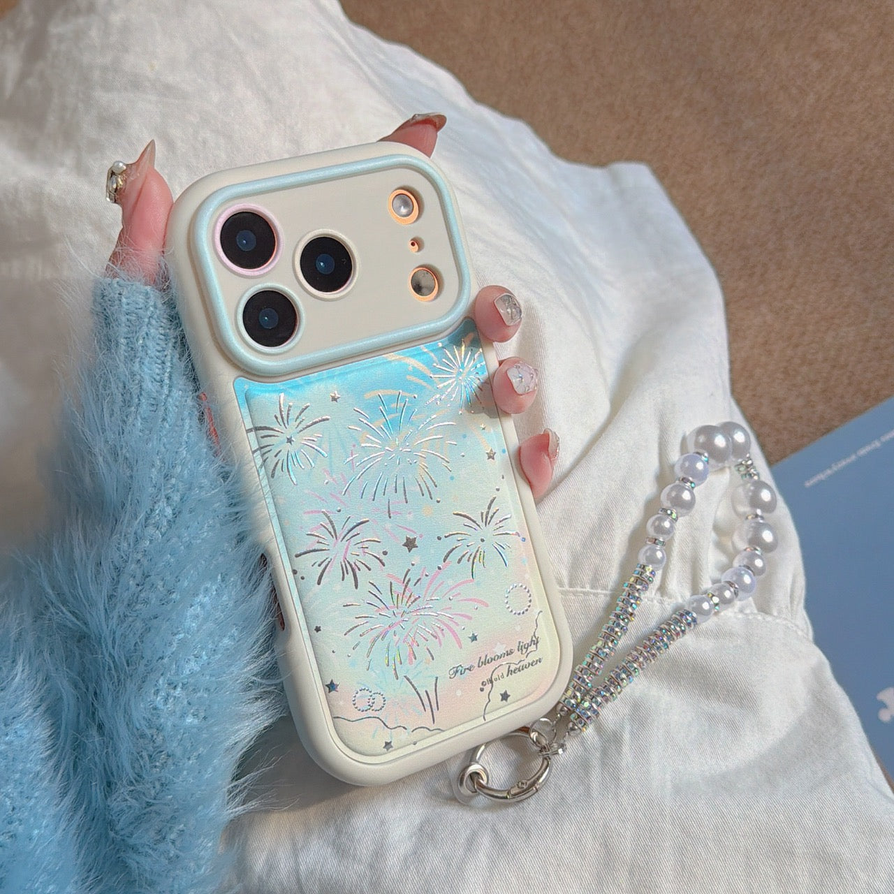 Sparkling Fireworks Textured Leather Phone Case for iPhone 17 Pro