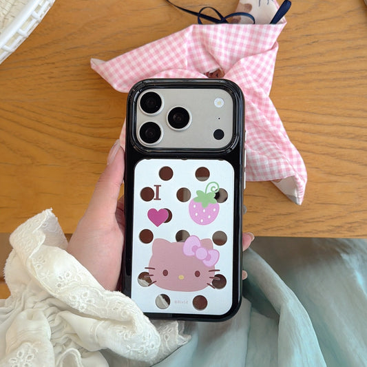 Polka Dot Strawberry Kitty Mirror iPhone Case | Y2K Aesthetic Cover