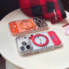 Red & Orange Hello Kitty Emoji Phone Case with Stand for iPhone 13-17 Pro Max
