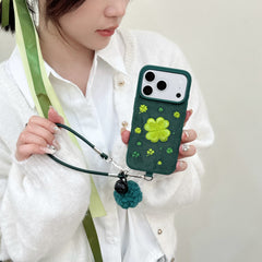 Green four-leaf clover embroidered phone case