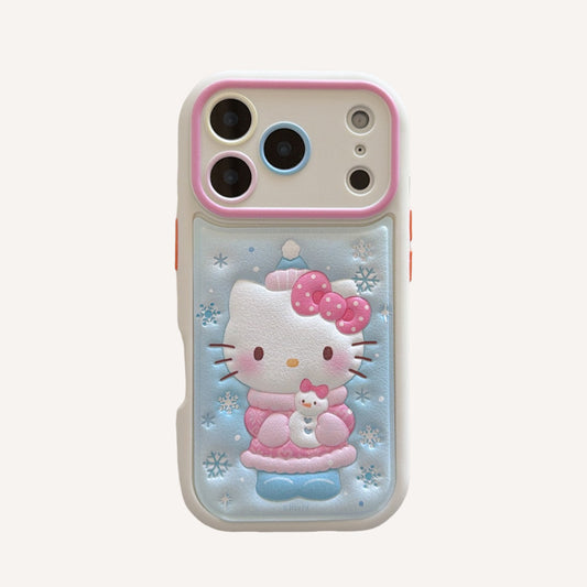 Snowflake hugging a snowman Kitty rounded 3D leather texture phone case