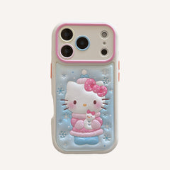 Snowflake hugging a snowman Kitty rounded 3D leather texture phone case