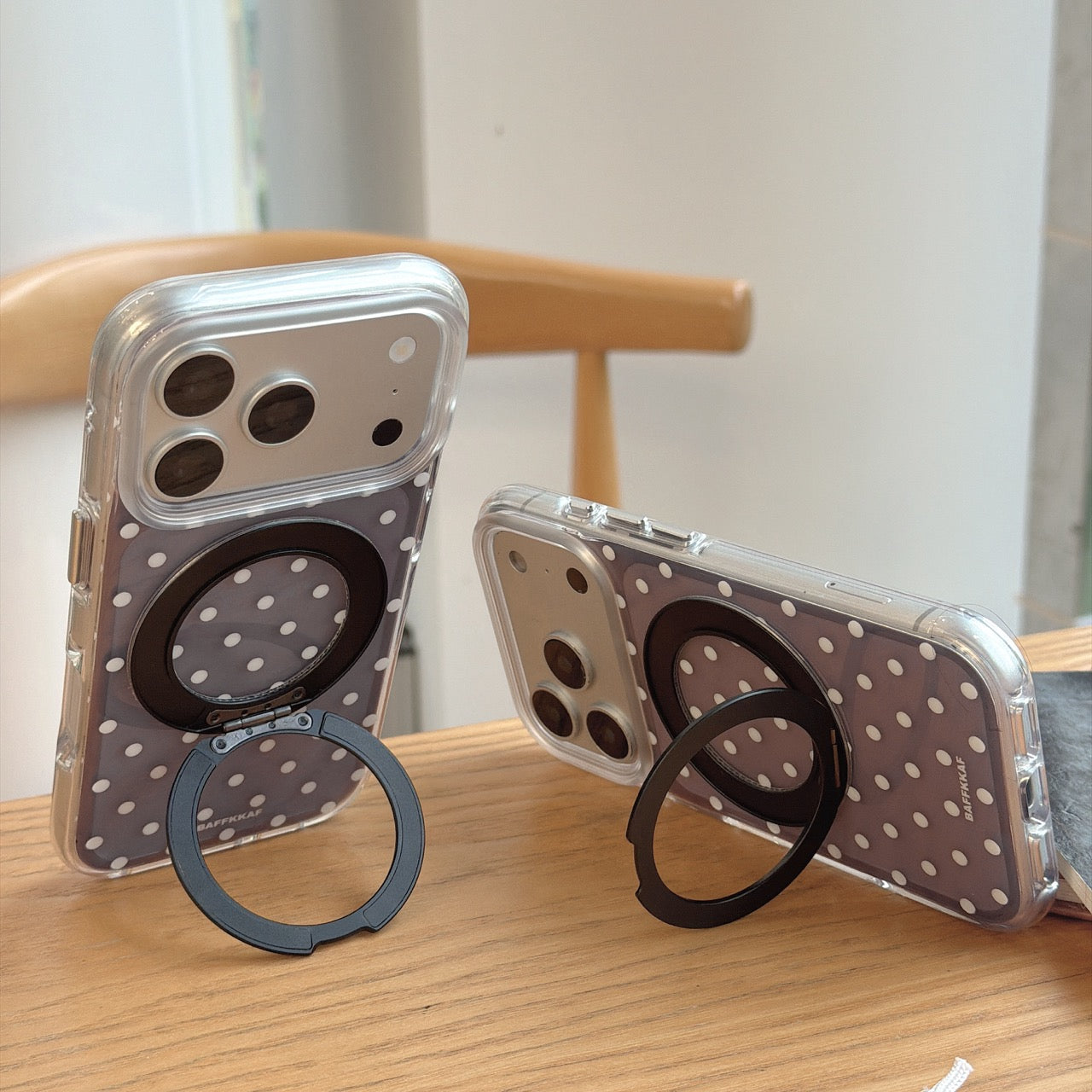 Chic Semi-Transparent Black Polka Dot Case with Integrated Stand