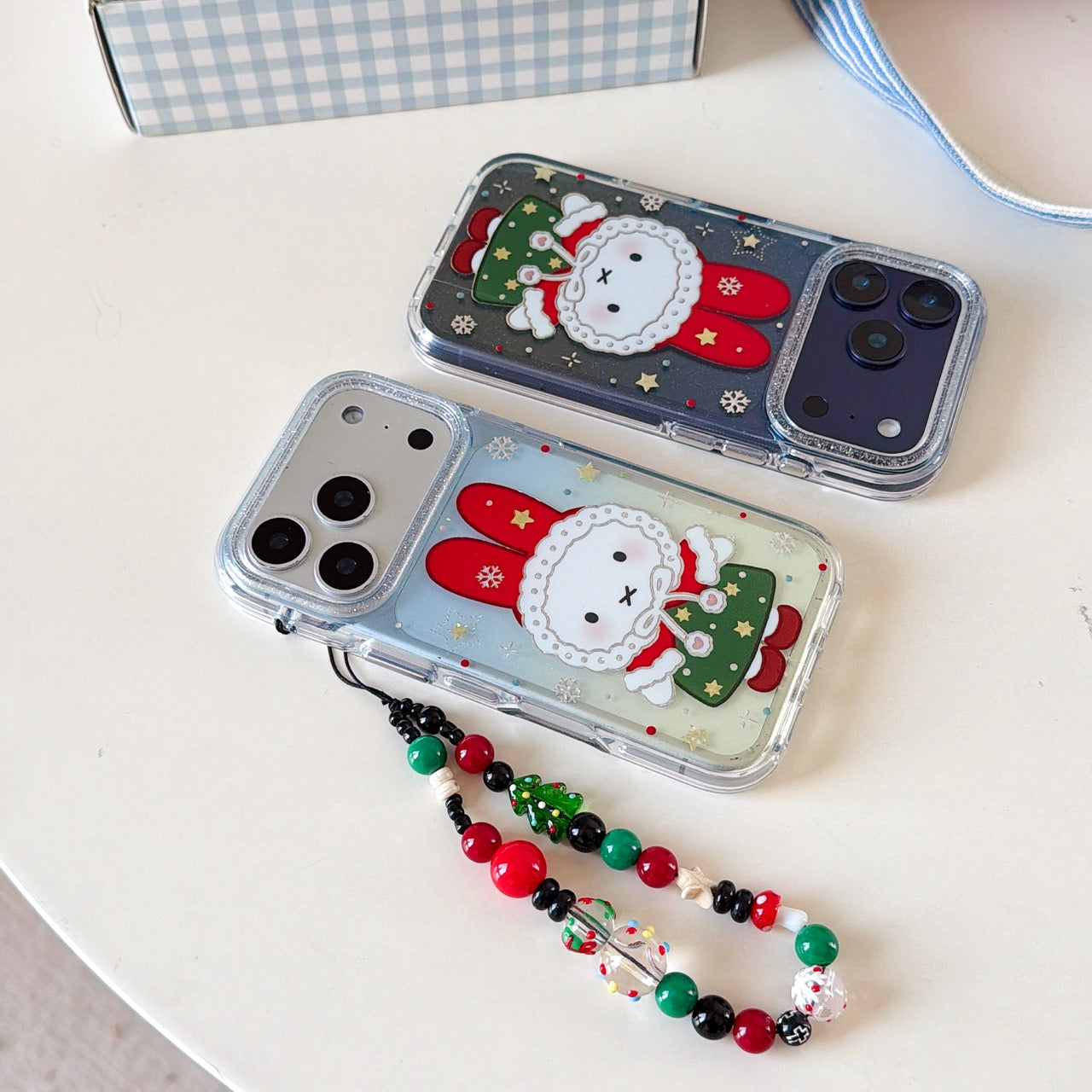 Red hat Miffy Christmas phone case with gilded rounded edges and airbag design