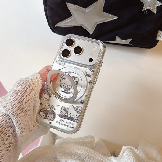 Urban B&W Graffiti Kitty Case | 360° Rotating Kickstand Cover